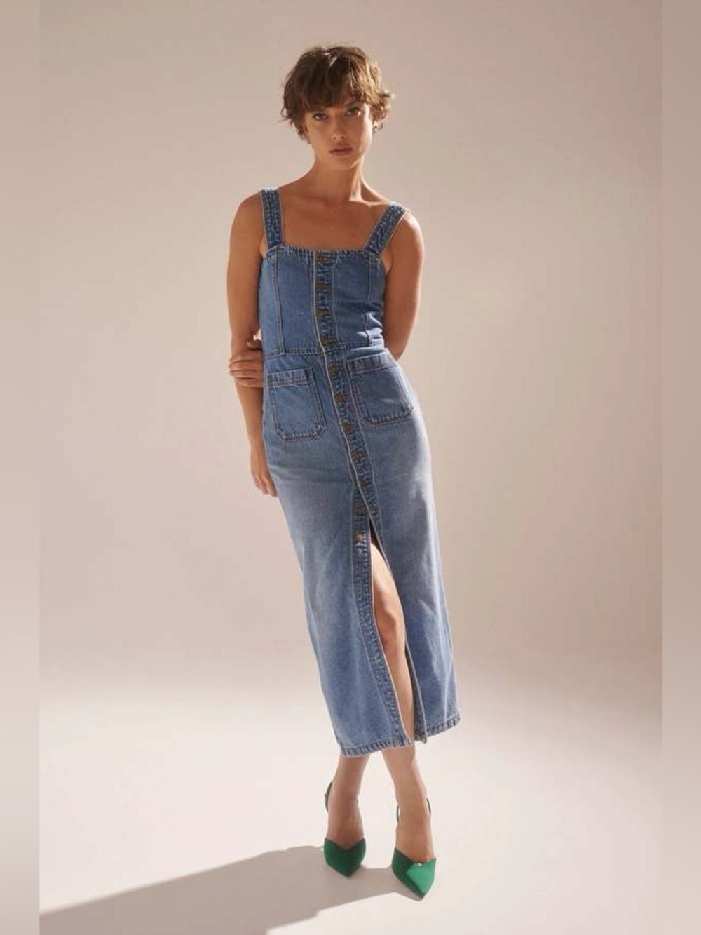 ROLLA'S Sailor Denim Midi Dress In Mid Blue